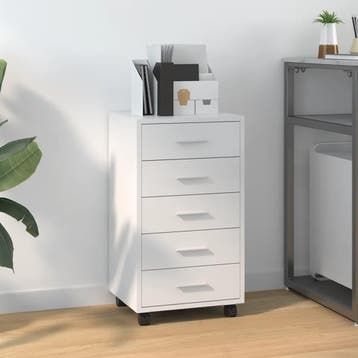 vidaXL Ladekast met wieltjes bewerkt hout hoogglans wit, Verzenden, Nieuw