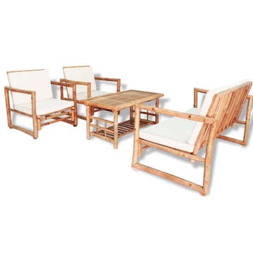 vidaXL 4-delige Loungeset met kussens bamboe, Verzenden, Nieuw, Loungeset