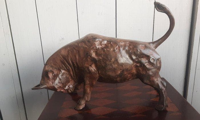 Beeldje - Stier - 40 cm - Brons, Antiquités & Art, Curiosités & Brocante