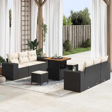 vidaXL Tuinbank Set Zwart en Crème Poly Riet, Verzenden