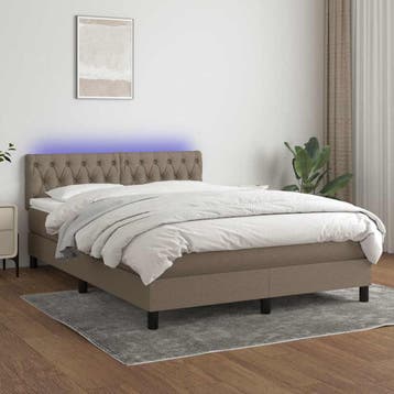 vidaXL Boxspring met matras en LED stof taupe 140x200 cm, Verzenden, Nieuw