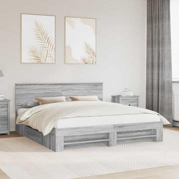 vidaXL Bedframe met hoofdeinde Grijs Sonoma 180 x 200 cm, Huis en Inrichting, Slaapkamer | Bedden, Verzenden, Nieuw