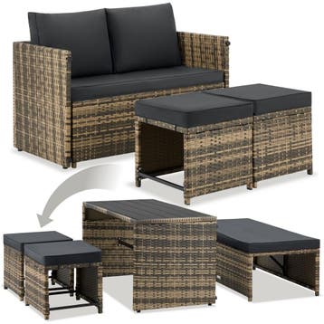 2-in-1 wicker loungeset Monopoli, bank en zitgroep - natuur, Verzenden, Nieuw