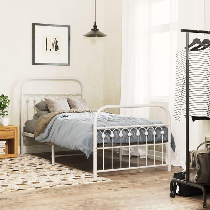 vidaXL Bedframe met hoofd- en voeteneinde metaal wit 90x200, Huis en Inrichting, Slaapkamer | Bedden, Nieuw, Verzenden