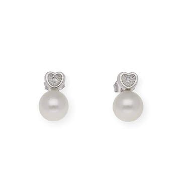 Oorbellen - 18 karaat Witgoud Diamant (Natuurlijk) - Parel, Nieuw