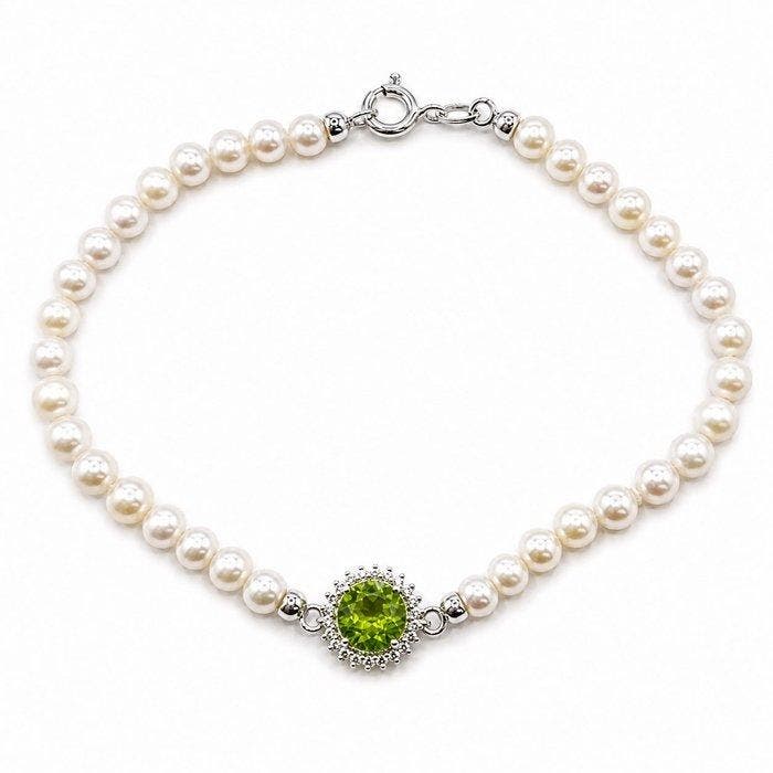 Zonder minimumprijs - Armband Zilver - 0.97ct. tw. Olivijn -, Handtassen en Accessoires, Armbanden