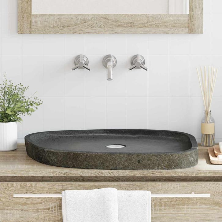 vidaXL Wastafel Grijs 65 x 50 x 6 cm Riverstone, Bricolage & Construction, Sanitaire, Envoi