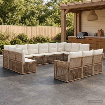 vidaXL Tuinbank Set 13 st Beige en Crème Wit poly rattan, Verzenden, Nieuw