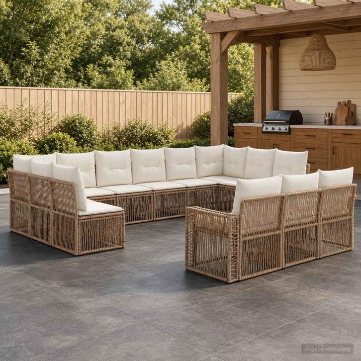 vidaXL Tuinbank Set 13 st Beige en Crème Wit poly rattan, Tuin en Terras, Tuinsets en Loungesets, Nieuw, Verzenden