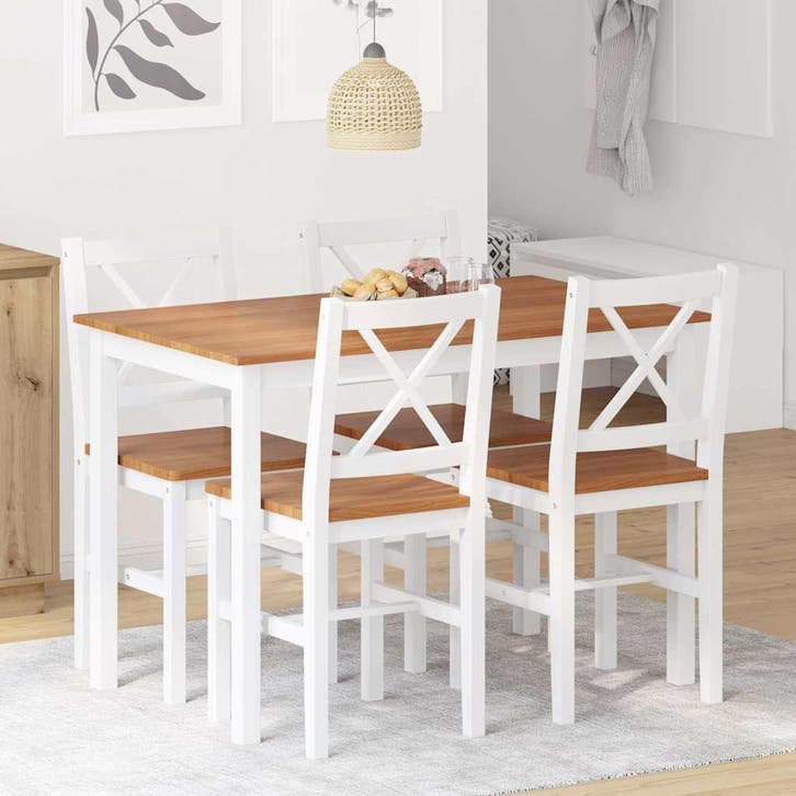 vidaXL 5-delige Eethoek bruin en wit, Maison & Meubles, Salles à manger complètes, Envoi