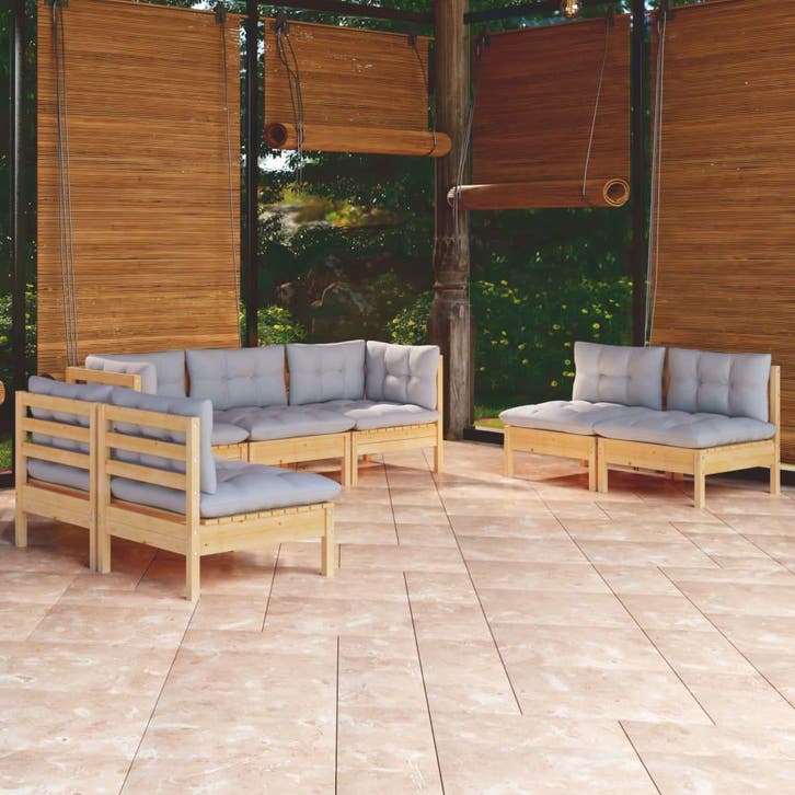 vidaXL 7-delige Loungeset met grijze kussens grenenhout, Tuin en Terras, Tuinsets en Loungesets, Loungeset, Nieuw, Verzenden