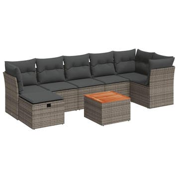 vidaXL 8-delige Loungeset met kussens poly rattan grijs, Verzenden, Loungeset