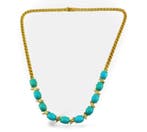 Halsketting - 18 karaat Geel goud, 18k geelgoud turquoise, Handtassen en Accessoires, Nieuw