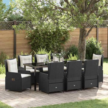 vidaXL Tuin Eettafel Set 9 st Zwart poly rattan, Verzenden