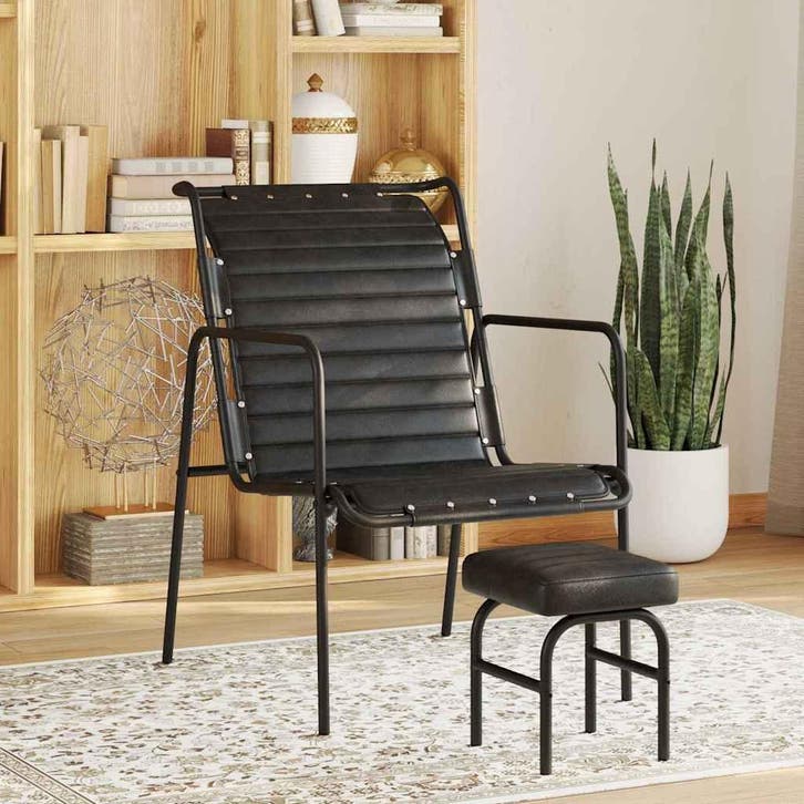vidaXL Relaxfauteuil met voetenbankje echt leer zwart, Huis en Inrichting, Fauteuils, Nieuw, Verzenden