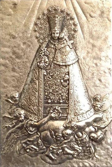 Reliefplaquette - Virgen del Pilar - 24 x 31 cm - Metaal,