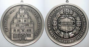 Große Zinnguss-medaille ohne Jahr Herford, Stadt Rathaus..., Verzenden