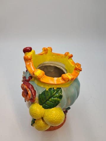 Beeldje - Testa di Moro Donna in Resina con Corona e Frutta