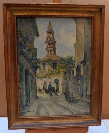 Giovanni Riva (1890-1973) - Veduta di Milano con il