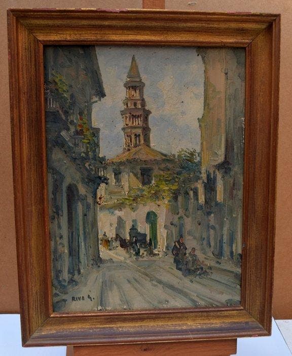Giovanni Riva (1890-1973) - Veduta di Milano con il, Antiquités & Art, Art | Peinture | Classique