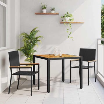 vidaXL Tuin Eettafel Set 3 st Zwart poly rattan, Verzenden, Nieuw