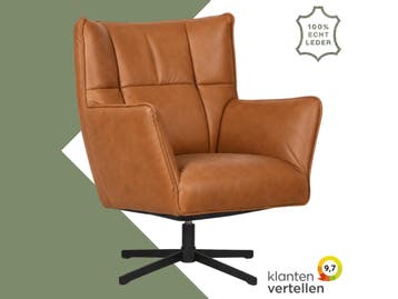 Leren draaifauteuil Lovely - Vintage Cognac (cognac), Huis en Inrichting, Nieuw, Ophalen of Verzenden, 75 tot 100 cm, Eigentijds, Modern, Retro, Vintage