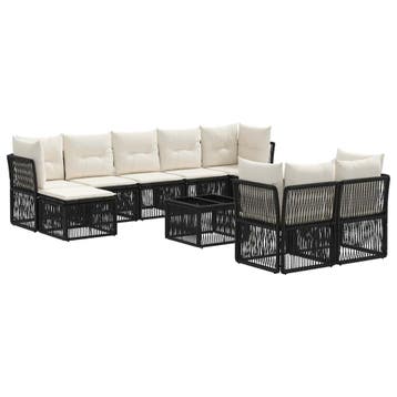 vidaXL Tuinbank Set 10 pcs Zwart poly rattan, Verzenden, Nieuw