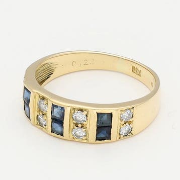 Bague - 18 carats Or jaune - Diamant - Saffier, Handtassen en Accessoires, Nieuw