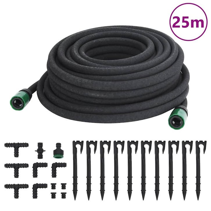 vidaXL Druppelslang 0,6 25 m rubber zwart, Tuin en Terras, Tuinslangen, Nieuw, Verzenden