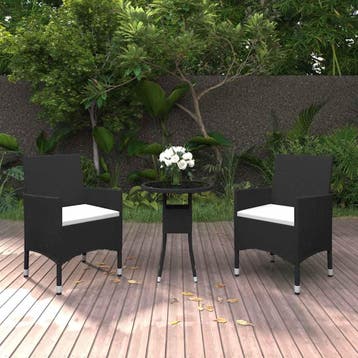 vidaXL 3-delige Tuinset poly rattan zwart, Verzenden, Nieuw, Tuinset