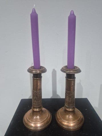 Pair of German Historicist Brass Candlesticks – Late