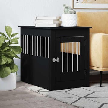 vidaXL Hondenbench 55 x 80 x 68 cm bewerkt hout zwart, Dieren en Toebehoren, Verzenden, Nieuw