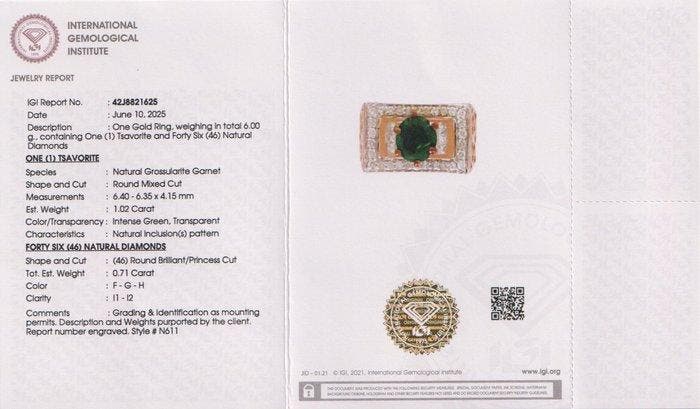 Bague - 14 carats Or rose - 1.73ct. tw. Tsavorite - Diamant, Handtassen en Accessoires, Ringen