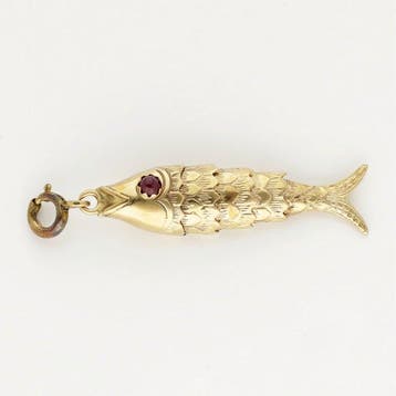 Hanger - 18 karaat Geel goud - Robijn - Vis