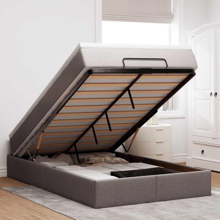 vidaXL Ottoman bed met matras 120x190 cm stof taupe, Huis en Inrichting, Slaapkamer | Bedden, Nieuw, Verzenden