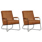 Set van 2 Leren fauteuils Hope - Vintage Cognac (cognac), Maison & Meubles, Fauteuils, Ophalen of Verzenden