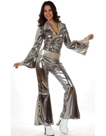Disco jumpsuit zilver verkleedpak voor vrouwen, Ophalen of Verzenden