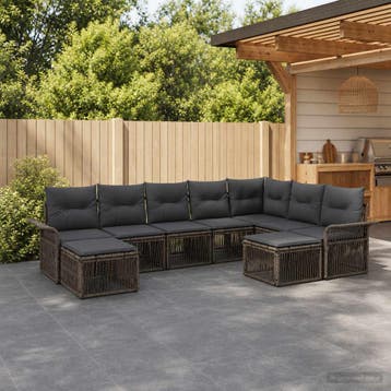 vidaXL Tuinbank Set 9 st Grijs en Donkergrijs poly rattan, Verzenden, Nieuw