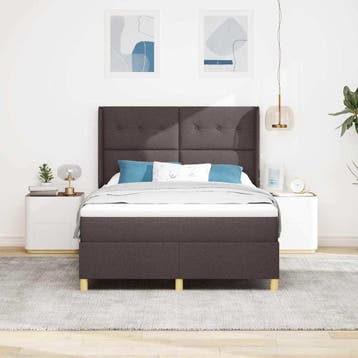 vidaXL Boxspring bed met hoofdeinde Donkerbruin 140 x 200 cm, Verzenden, Nieuw