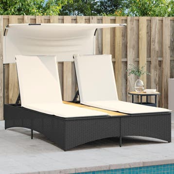vidaXL Ligbed 2-persoons met luifel en kussens poly rattan, Tuin en Terras, Verzenden, Nieuw