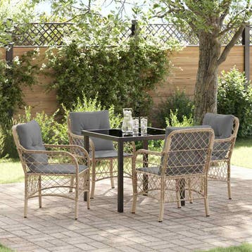 vidaXL Tuin Eettafel Set 5 st Beige poly rattan, Tuin en Terras, Verzenden, Nieuw