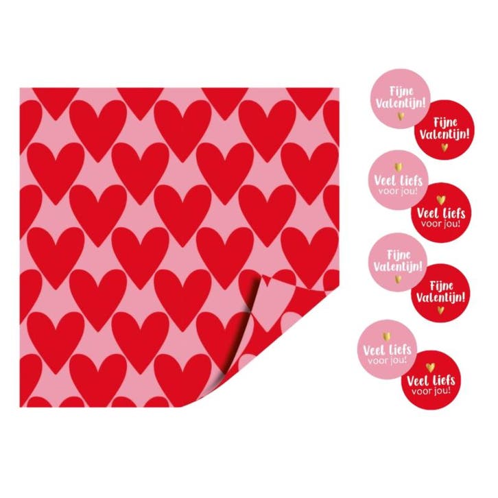 3m Cadeaupapier met 8 stickers - liefde - valentijn - har..., Diversen, Cadeaupapier, Nieuw, Verzenden