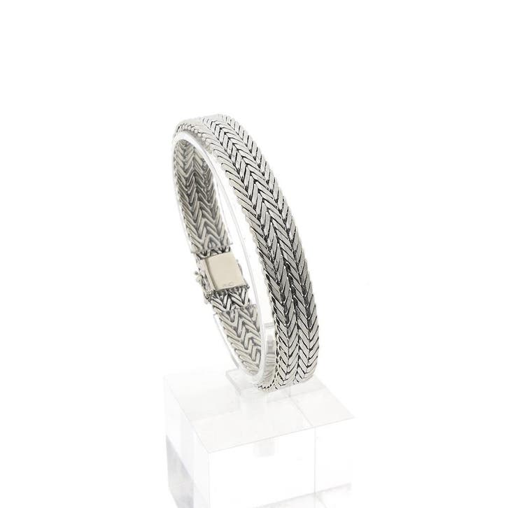 Witgouden visgraat schakelarmband, Handtassen en Accessoires, Armbanden, Goud, Gebruikt, Goud, Ophalen of Verzenden