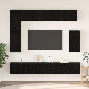 vidaXL Tv-meubelset 8 st Zwart Eiken Bewerkt hout, Verzenden, Nieuw