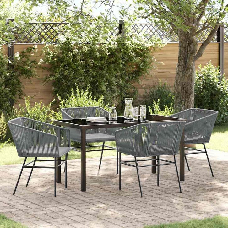 vidaXL Tuin Eettafel Set 5 st Grijs Gepoedercoat staal, Tuin en Terras, Tuinsets en Loungesets, Nieuw, Verzenden