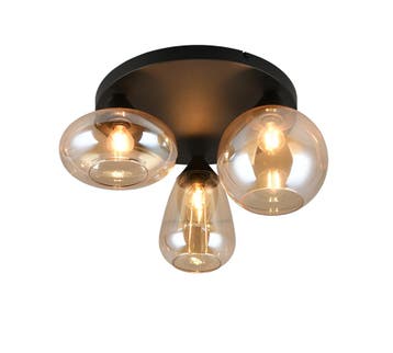 Trio LUMINA plafondlamp | E14 Fitting | mat zwart met amber, Verzenden