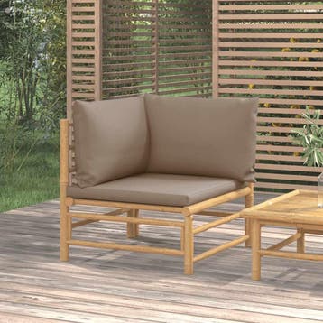 vidaXL Tuinhoekbank met kussens bamboe taupe, Verzenden