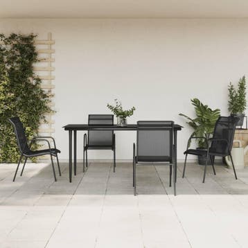 vidaXL 5-delige Tuinset textileen en staal zwart, Verzenden, Tuinset