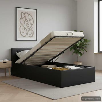 vidaXL Bedframe met opbergruimte hydraulisch kunstleer zwart, Huis en Inrichting, Verzenden, Nieuw