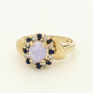 Bague - 12 carats Or jaune Jade - Diamant - Saffier, Handtassen en Accessoires, Ringen, Nieuw
